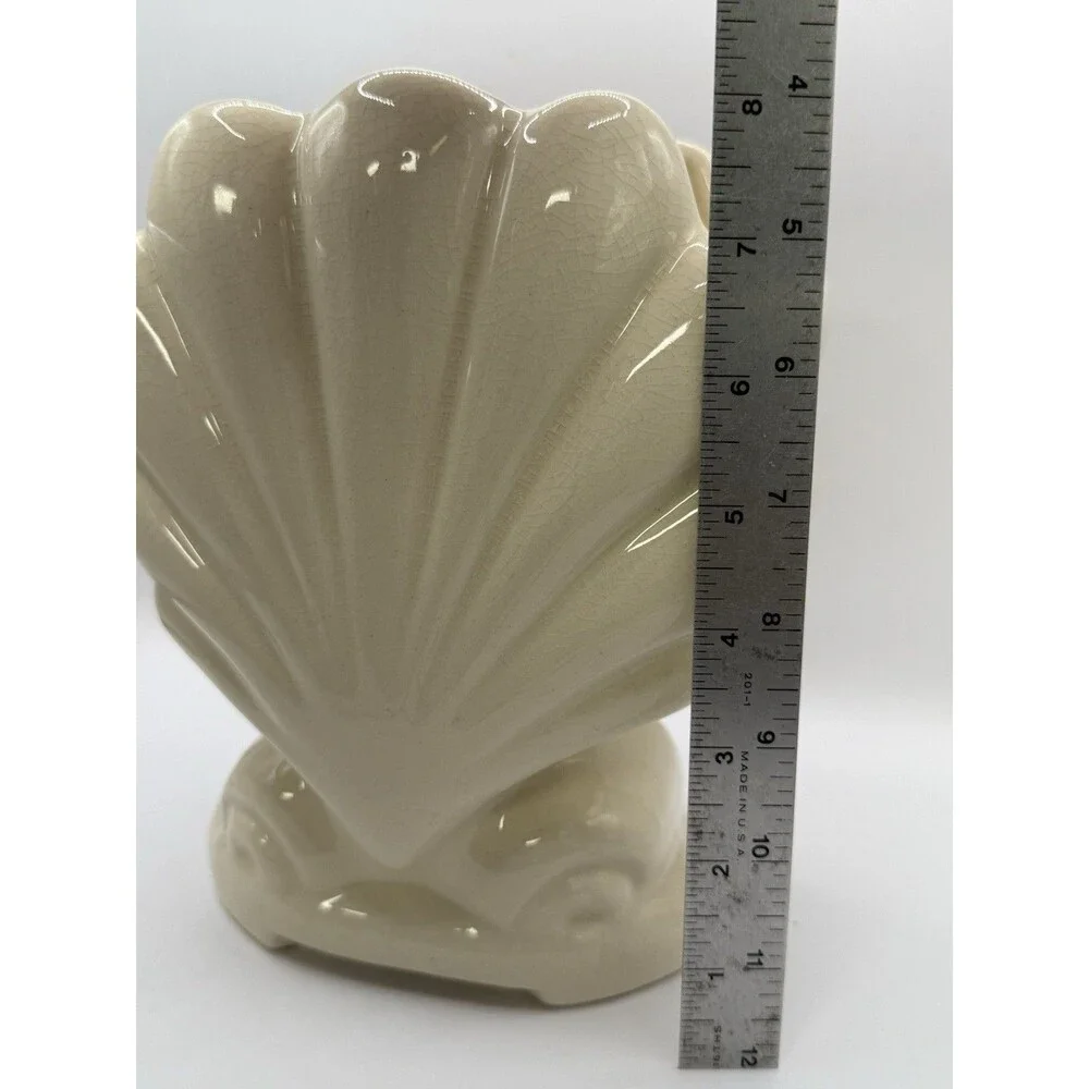 Footed Ceramic Cream Clam Shell Planter Vase Antique? American Bisque? - Picture 7 of 8